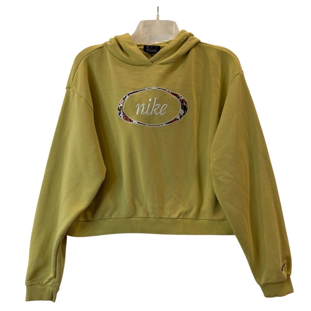 Nike Women Light Olive Floral Logo Cropped Hoodie CV1870-318 Medium